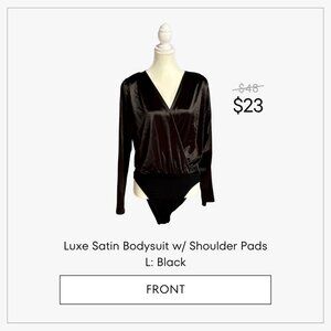Luxe Satin Bodysuit w/ Shoulder Pads L: Black